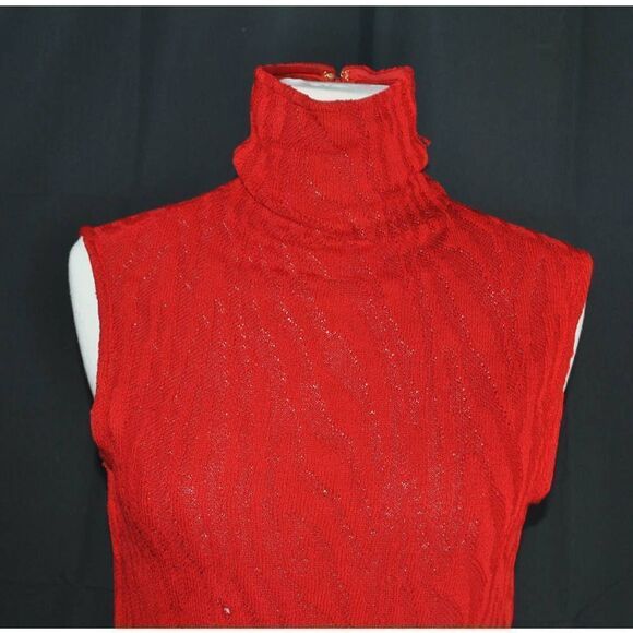 St. John Red Zebra Pattern Knit Turtleneck Sleeveless Top- P (S) - Picture 6 of 8